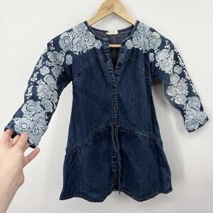 Tuchinda Dress Girls 5 Years Denim Embroidered Boho Retro Artisan Party Cotton